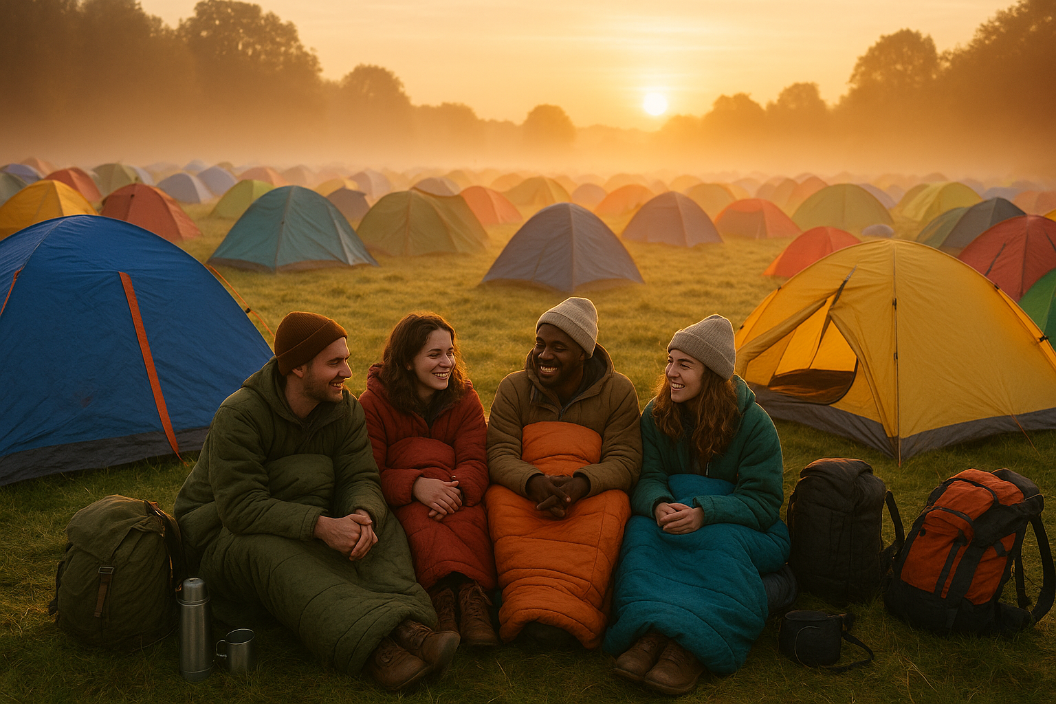 Festival-Camping mit Zelten und Crew