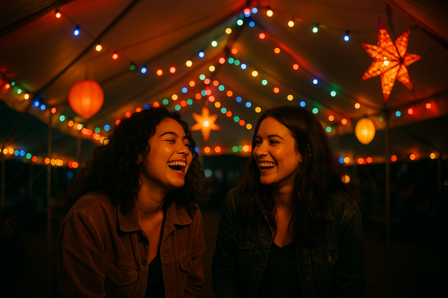 Beleuchtetes Festival-Zelt mit LED-Deko